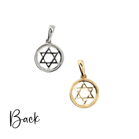Jewish diamond pendant in white and yellow gold back part