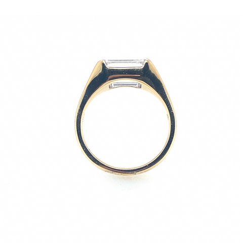 bezel set emerald cut diamond ring side view