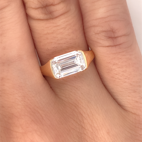 emerald cut diamond ring 2.01ct bezel setting