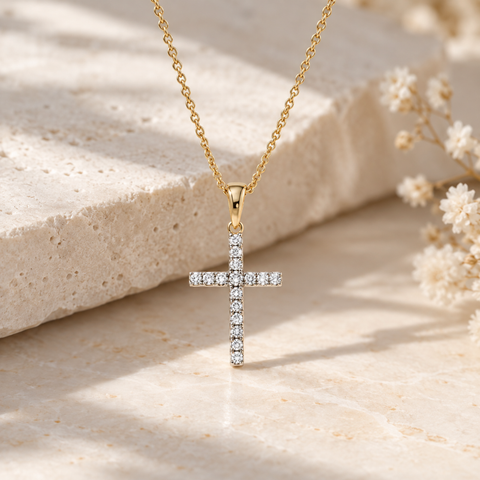 Faith diamond cross pendant in yellow gold