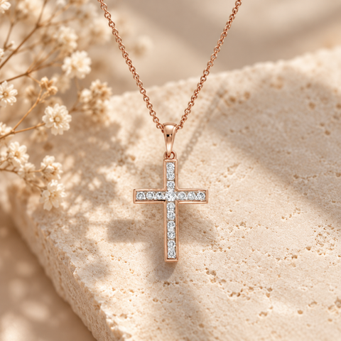Grace 0.15ct diamond cross necklace in rose gold with matching chain