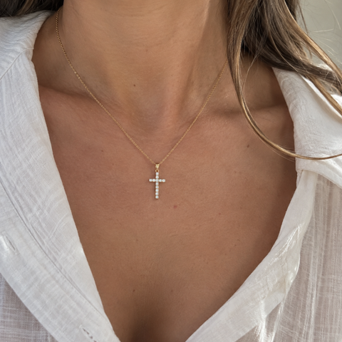 Grace 0.15ct diamond cross necklace in yellow gold with matching chain