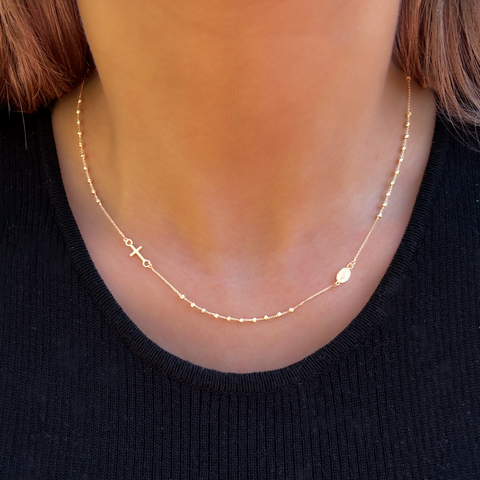 18kt Rosary Bead Necklace 42cm