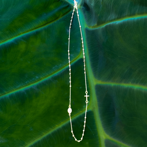 18kt Rosary Bead Necklace 42cm