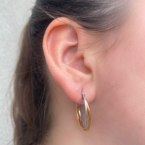 2 Tone Crossover Hoop - Round Profile -  Paddington Jeweller - Ojco