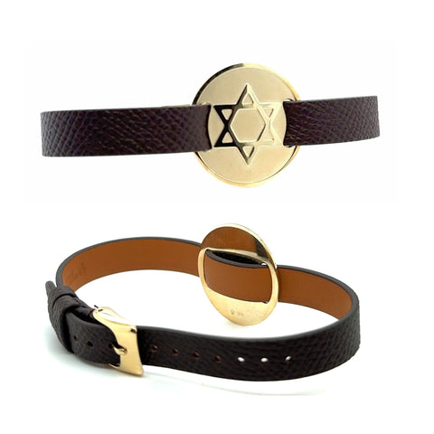 Leather bracelet with gold Star of David plaque from Identity Collection