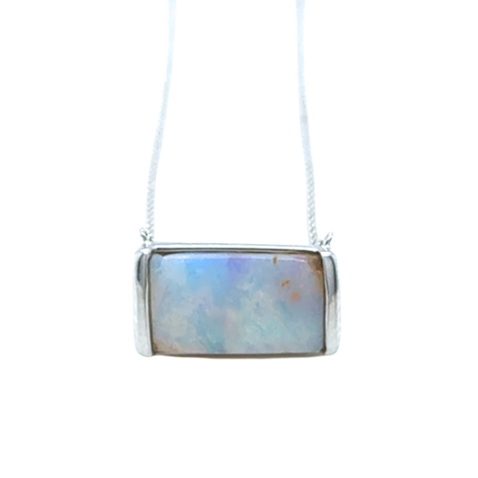 Custom boulder opal necklace with minimalist setting by Paddington Jeweller