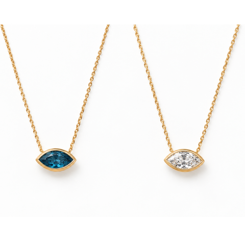 Marquise Aroha Blue Topaz and lab-grown diamond slider necklaces