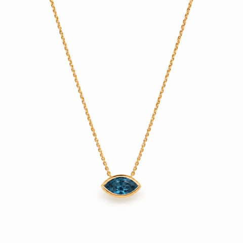 Blue Topaz Marquise Aroha necklace in 14kt yellow gold