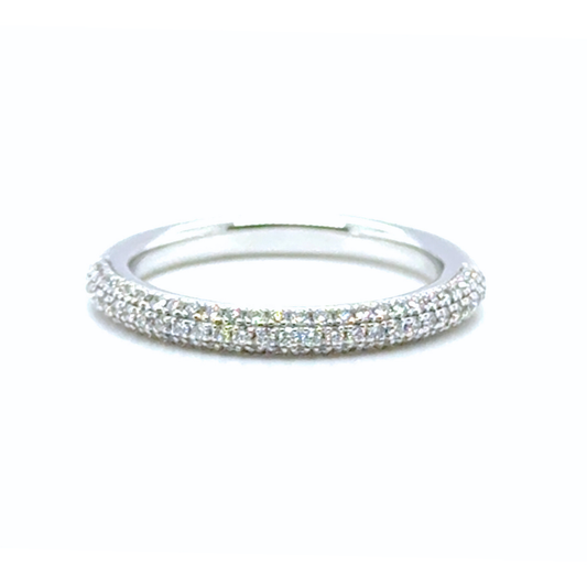 18kt gold diamond band with round brilliant diamonds, side profile view