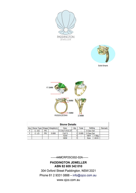 Nicole - Tsaviorite Pear 3.52ct -  Paddington Jeweller - Ojco