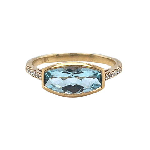 Alexia 1.90ct elongated cushion-cut blue topaz ring in 18kt yellow gold with diamond accents – Paddington Jewellery
