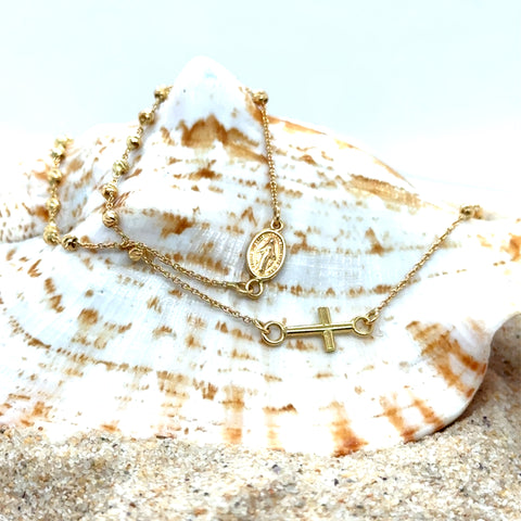 18kt Rosary Bead Necklace 42cm