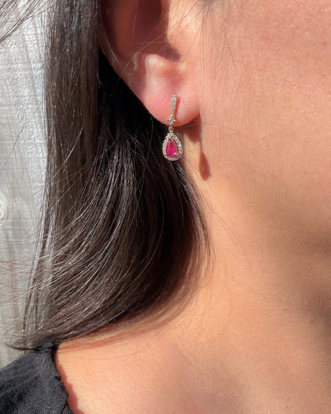 Kora -  Ruby & Diamond Drop Earrings