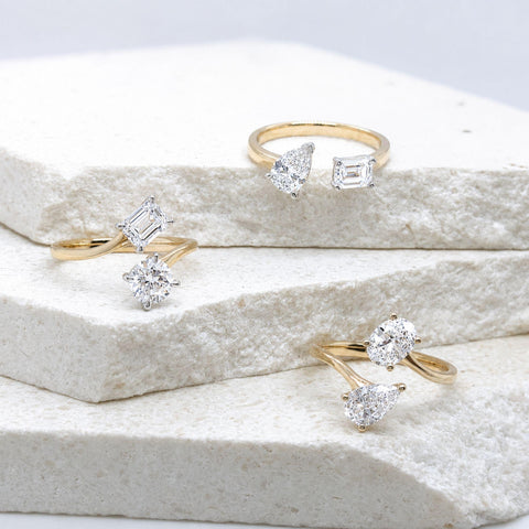 Modern Toi et Moi rings set