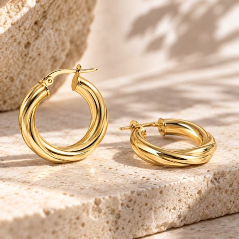 15mm 9kt gold twisted hoop earrings