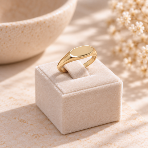 Zarah 9kt yellow gold East-West oval signet ring