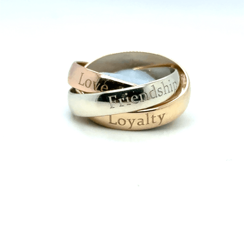 Russian Wedding Ring – Three Colour Gold Trinity Ring 4mm