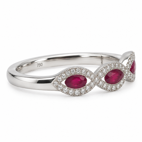 Ariah – Marquise Ruby & Diamond Ring in 18ct White Gold
