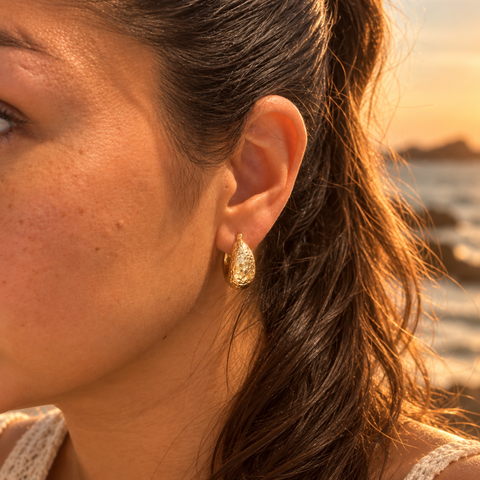 Allie – 9kt Yellow Gold Hammered Hoop Earrings