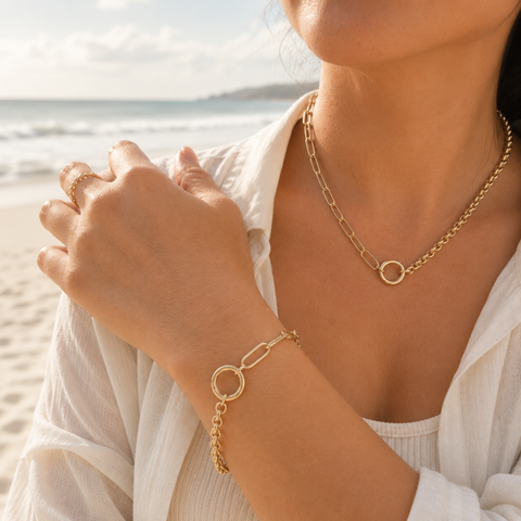 Duo Convertible Gold Necklace & Bracelet in 9K Yellow Gold