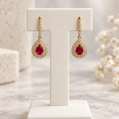 Kora – Ruby & Diamond Drop Earrings -  Paddington Jeweller - Ojco