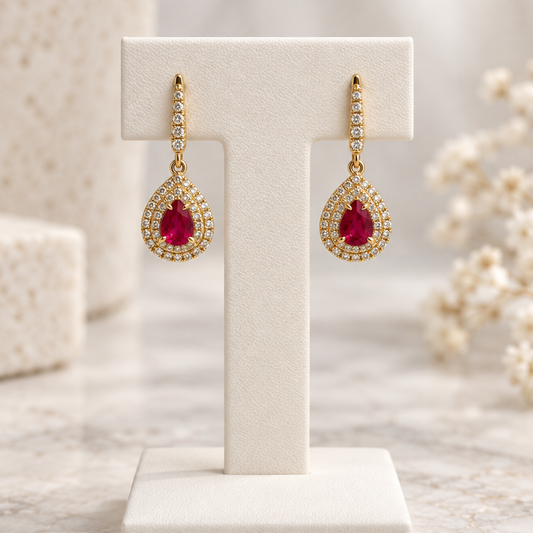 Kora – Ruby & Diamond Drop Earrings
