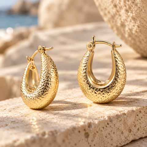 Allie – 9kt Yellow Gold Hammered Hoop Earrings
