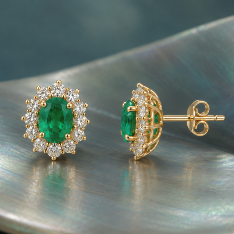 Lyric – Emerald & Diamond Stud Earrings