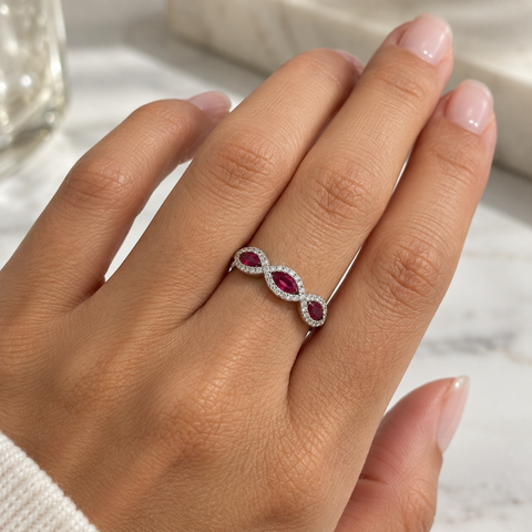Ariah – Marquise Ruby & Diamond Ring in 18ct White Gold