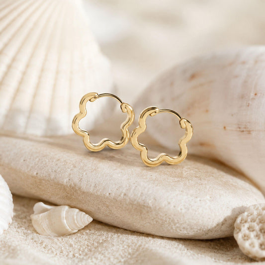 Hydrangea Huggie Earrings in 9K Yellow Gold