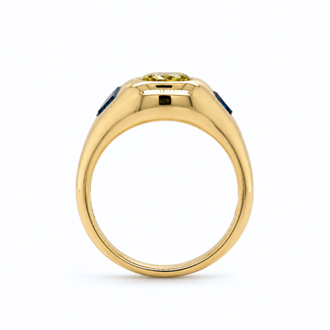 Helia - Yellow Beryl & Blue Sapphire Signet Ring in 14ct Yellow Gold