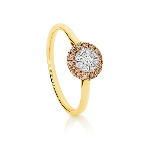 0.30ct Australian Chocolate Diamond and 0.33ct White Diamond Halo Ring -  Paddington Jeweller - OJ Co