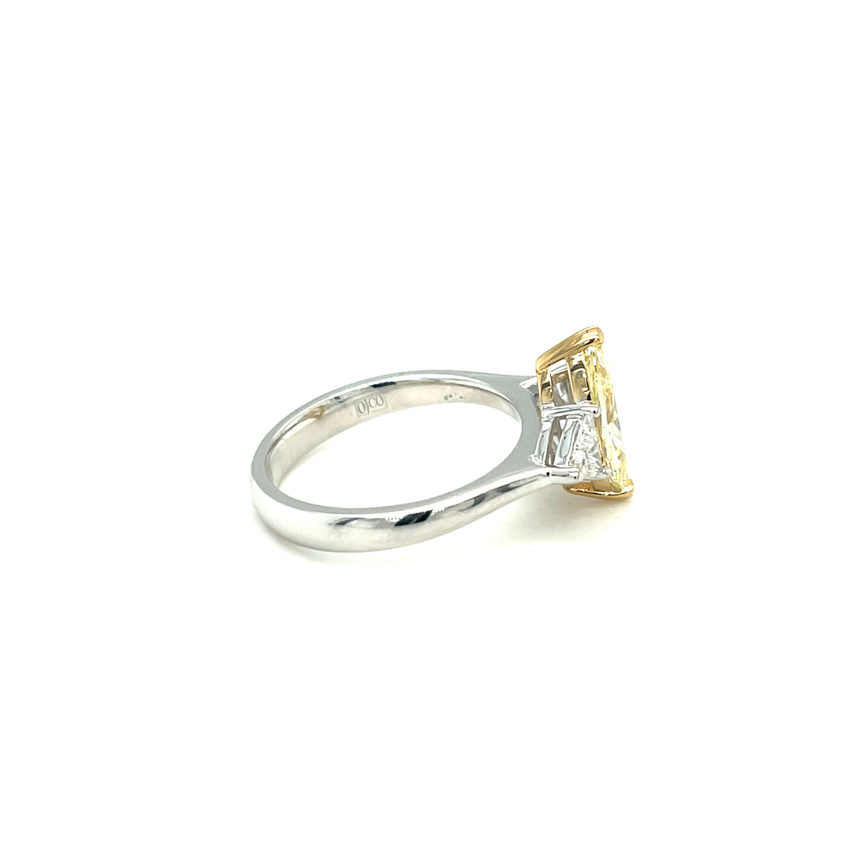 Fancy Yellow Marquise diamond and trilliant cut diamond ring in 18kt yellow and white gold_Diamonds supplied by customer -  Paddington Jeweller - OJ Co