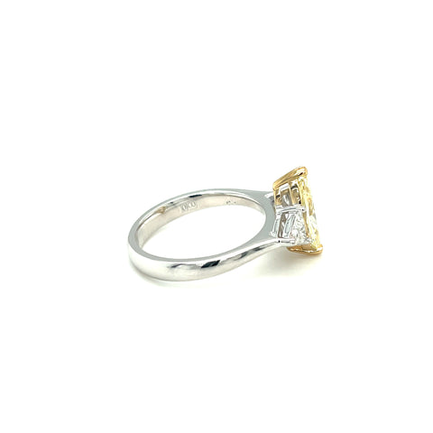 Fancy Yellow Marquise diamond and trilliant cut diamond ring in 18kt yellow and white gold_Diamonds supplied by customer -  Paddington Jeweller - OJ Co