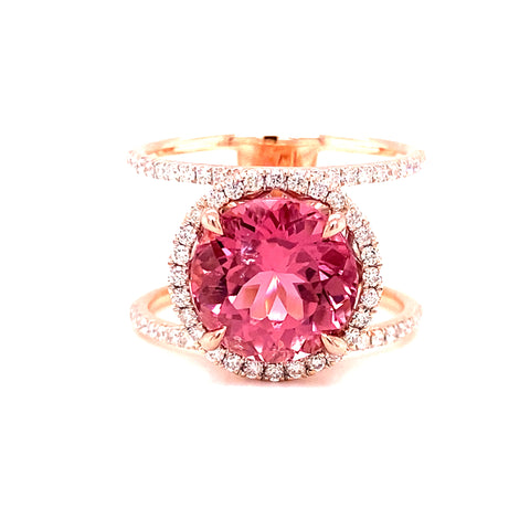 Custom Made  - 9kt Rose Gold Pink Tourmarine and Diamond Ring -  Paddington Jeweller - Ojco