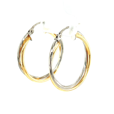 9kt Yellow and White Gold 2T 20mm Crossover Hoop Earrings -  Paddington Jeweller - OJ Co