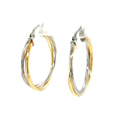 9kt Yellow and White Gold 2T 20mm Crossover Hoop Earrings -  Paddington Jeweller - OJ Co