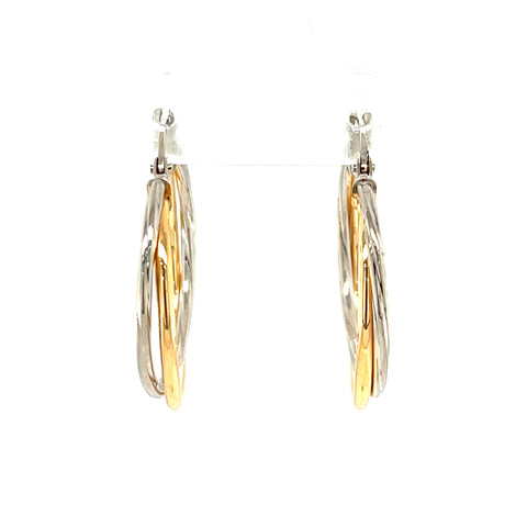 9kt Yellow and White Gold 2T 20mm Crossover Hoop Earrings -  Paddington Jeweller - OJ Co