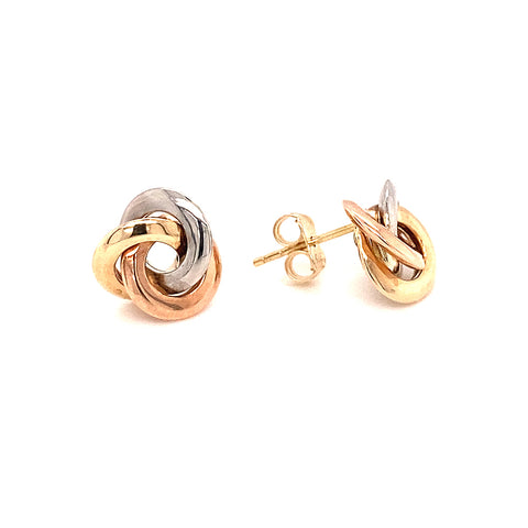 Three Tone 10mm Flat Knot Stud Earrings in 9kt Gold -  Paddington Jeweller - OJ Co