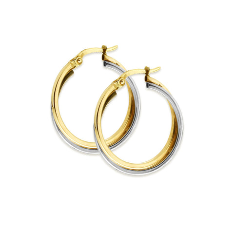 Two Tone 20mm Thin Crossover Hoop Earrings in 9kt Gold -  Paddington Jeweller - OJ Co