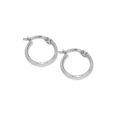 10mm x 2.6mm Diamond Cut Hoop Earrings in 9kt White Gold -  Paddington Jeweller - OJ Co