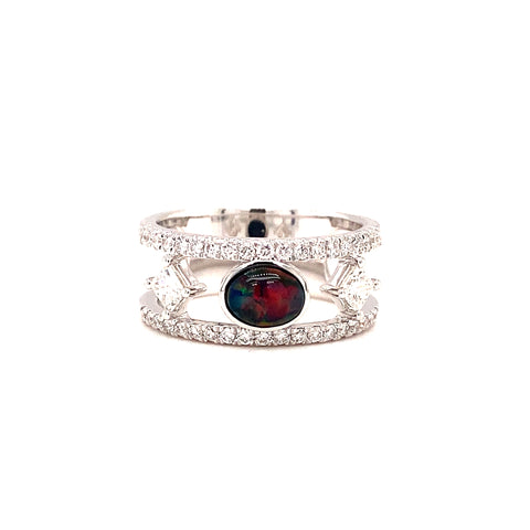 Custom Made  - 18kt white gold Lightening Ridge Black Opal and diamond ring -  Paddington Jeweller - OJ Co