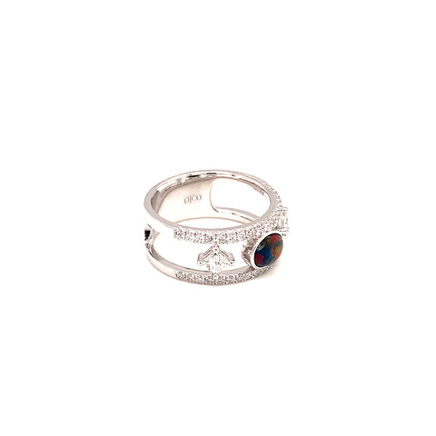 Custom Made  - 18kt white gold Lightening Ridge Black Opal and diamond ring -  Paddington Jeweller - OJ Co