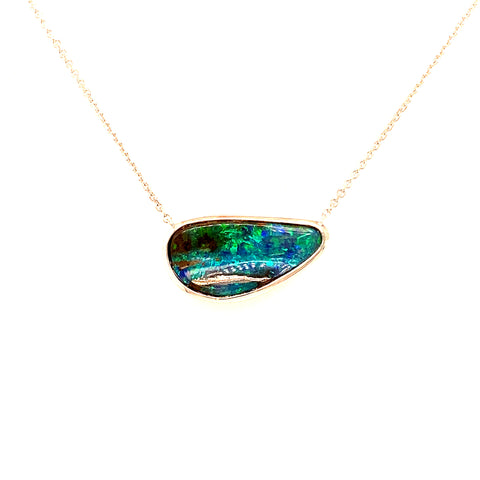Custom made - 9kt White Gold Boulder Opal Necklace -  Paddington Jeweller - OJ Co
