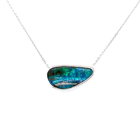 Custom made - 9kt White Gold Boulder Opal Necklace -  Paddington Jeweller - OJ Co