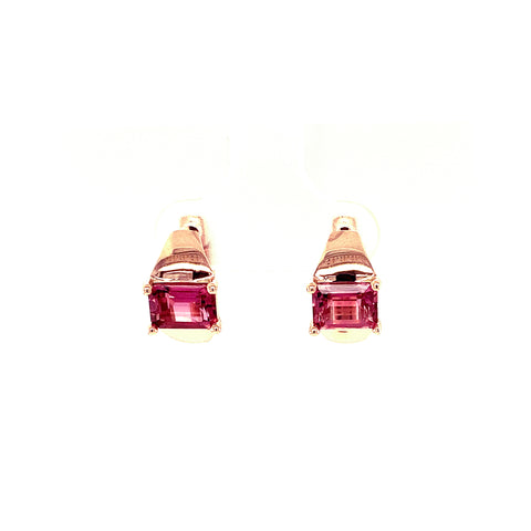 Custom made - 1.86ct Emerald Cut Pink Tourmaline 9kt Rose Gold Huggies -  Paddington Jeweller - OJ Co