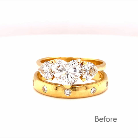 Custom Made for Meg - Trilogy Heart Diamond Engagement ring & Matching Diamond Wedder (All 3 Heart Diamonds + some melee provided by Customer) -  Paddington Jeweller - Ojco