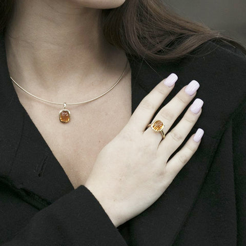 Cushion Shape Cabochon Citrine Pendant -  Paddington Jeweller - OJ Co