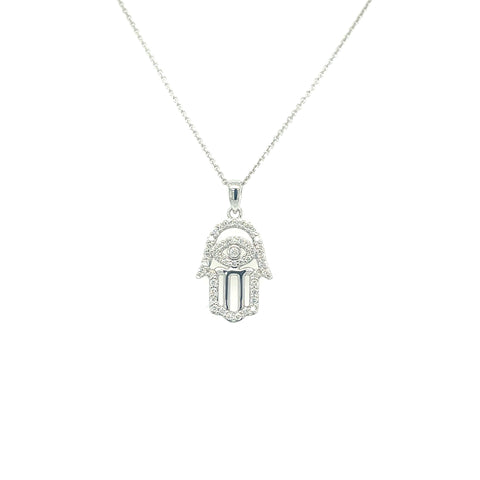 9kt white gold 0.21ct Diamond Hamsa Pendant and Chain -  Paddington Jeweller - Ojco